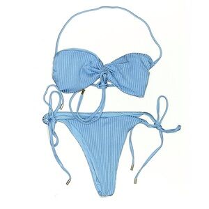 Monday Swimwear String Bikini Swimsuit Set Ice Dream Blue Wide Rib Size Large